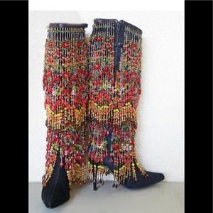Todd Oldham Black Suede Boots with detachable polychrome Beads